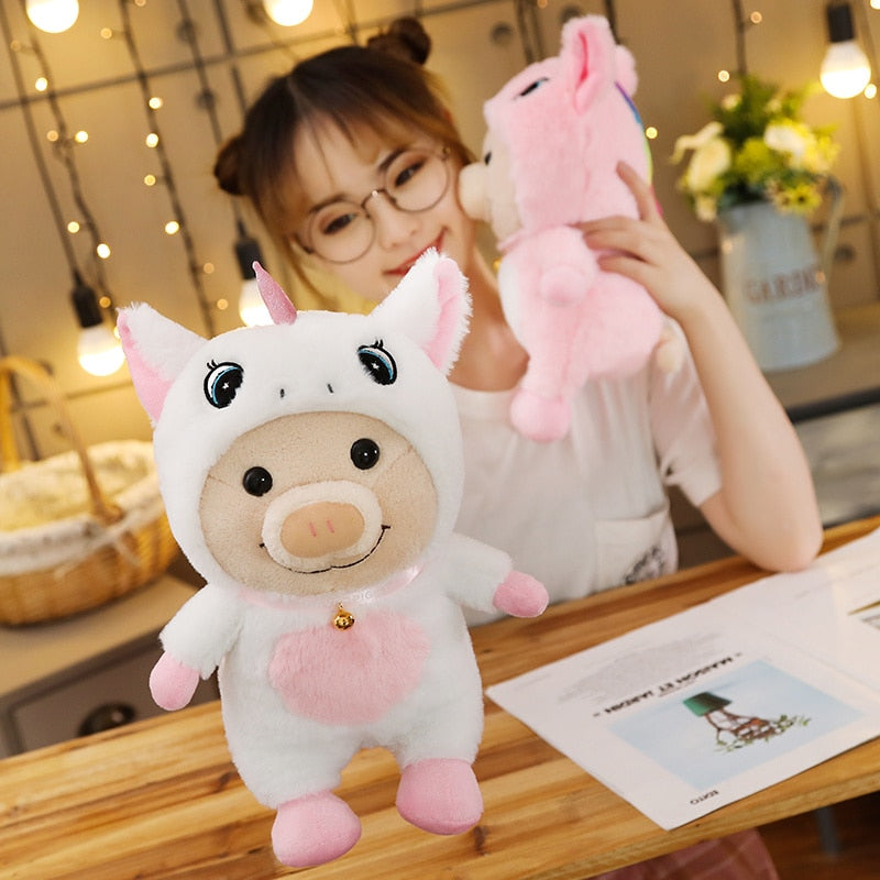 Cute Piggy Hoodie Turned Animal Plush Stuffed Doll Toy