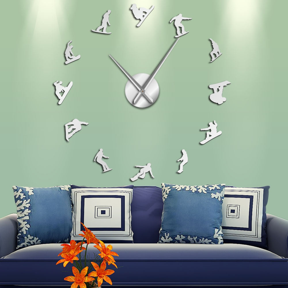 Winter Sport Snowboarding Large Frameless DIY Wall Clock