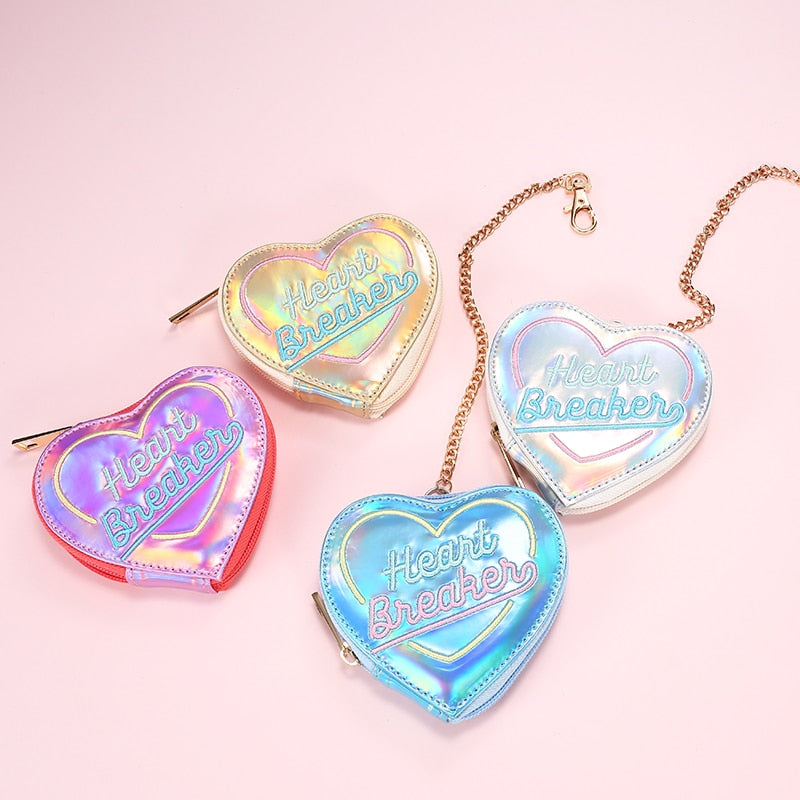 Chic Heart Shape Laser Hologram Wallet Coin Purse