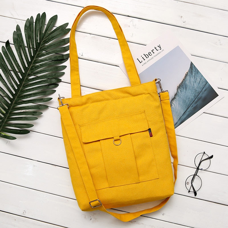 Simple Solid Color Cotton Canvas Tote Shouder Bag Handbag