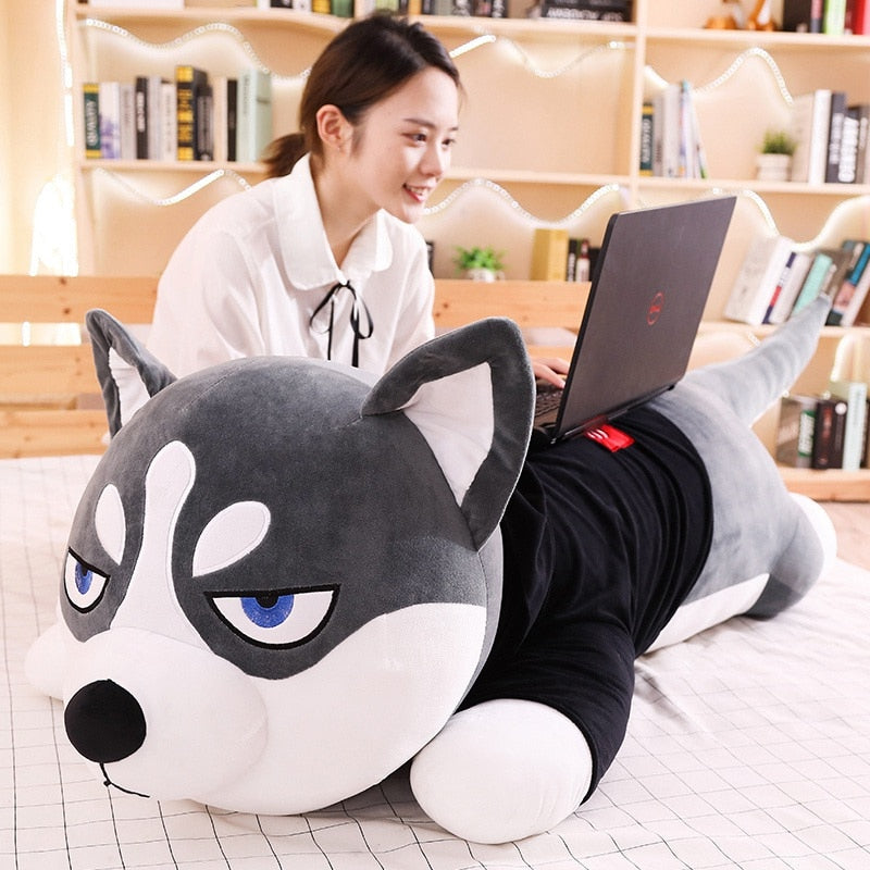 Funny Dressed Siberian Husky Lying Large Size Stuffed Plush Pillow Doll Gift