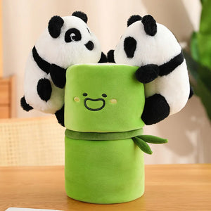 Cute Bamboo Tube Little Panda Bear Set Stuffed Plush Doll