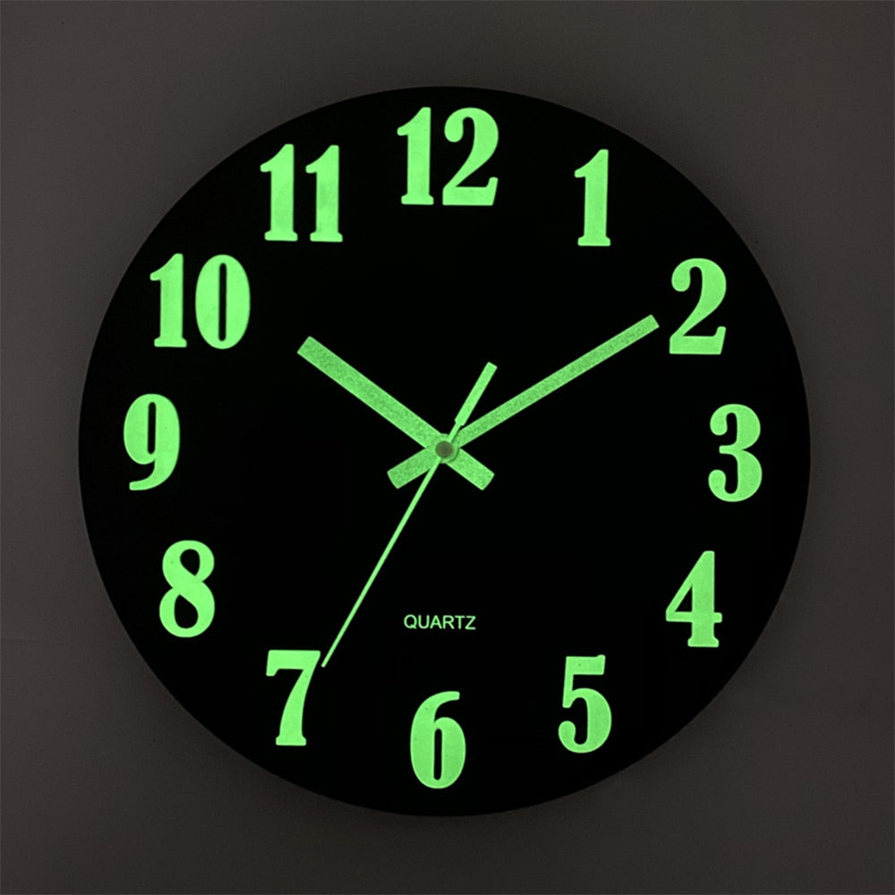 Large Numbers Luminous Glow in the Dark 12 Inch Silent Wood Wall Clock