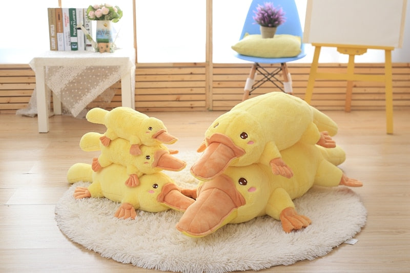 Cute Yellow Platypus Lying Plush Stuffed Cushion Pillow Doll Gift