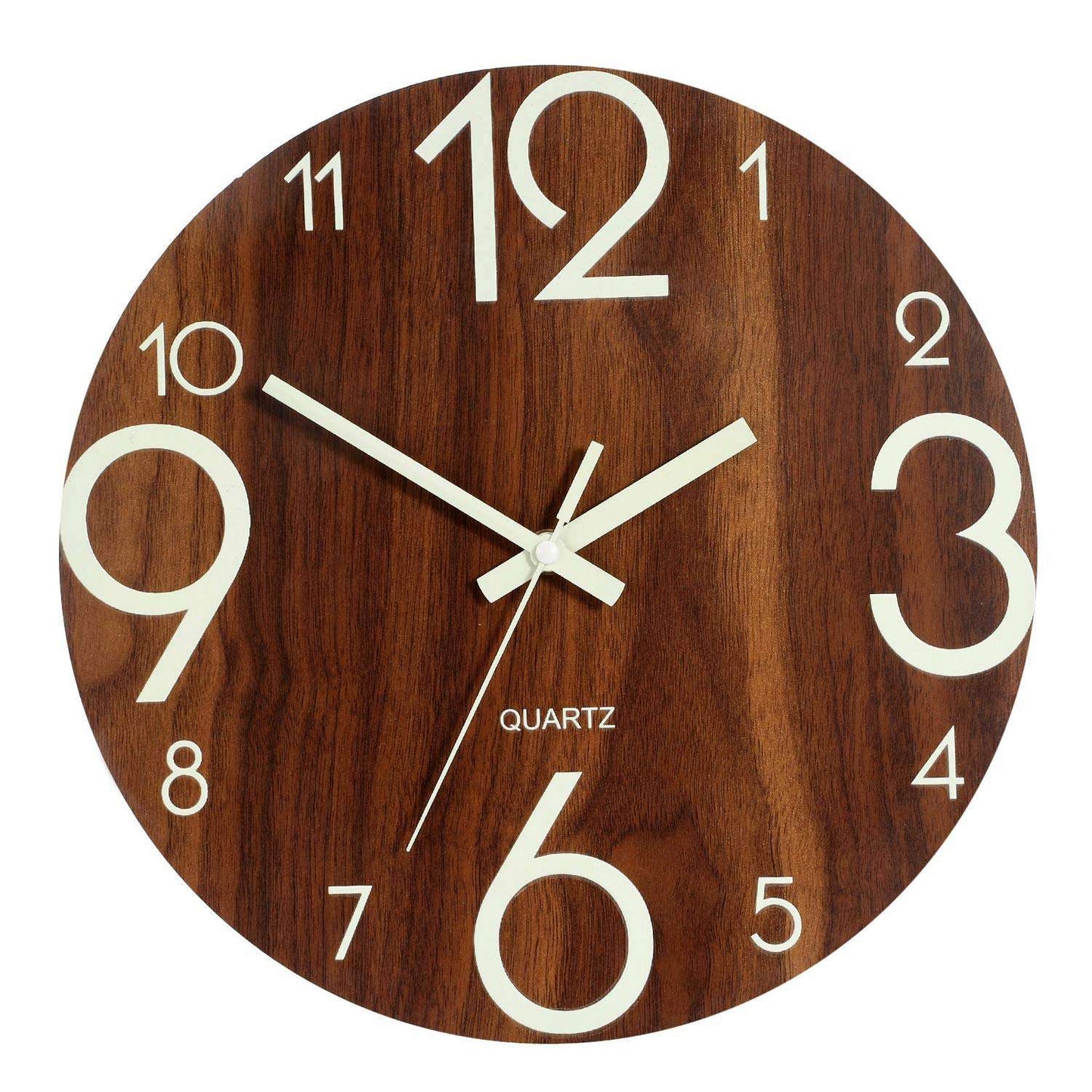 Minimal Luminous Glow in the Dark Wooden Large Number Wall Clock