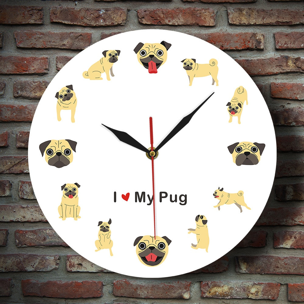 Cartoon I Love My Pug Modern Wall Clock Pug Lover Gift