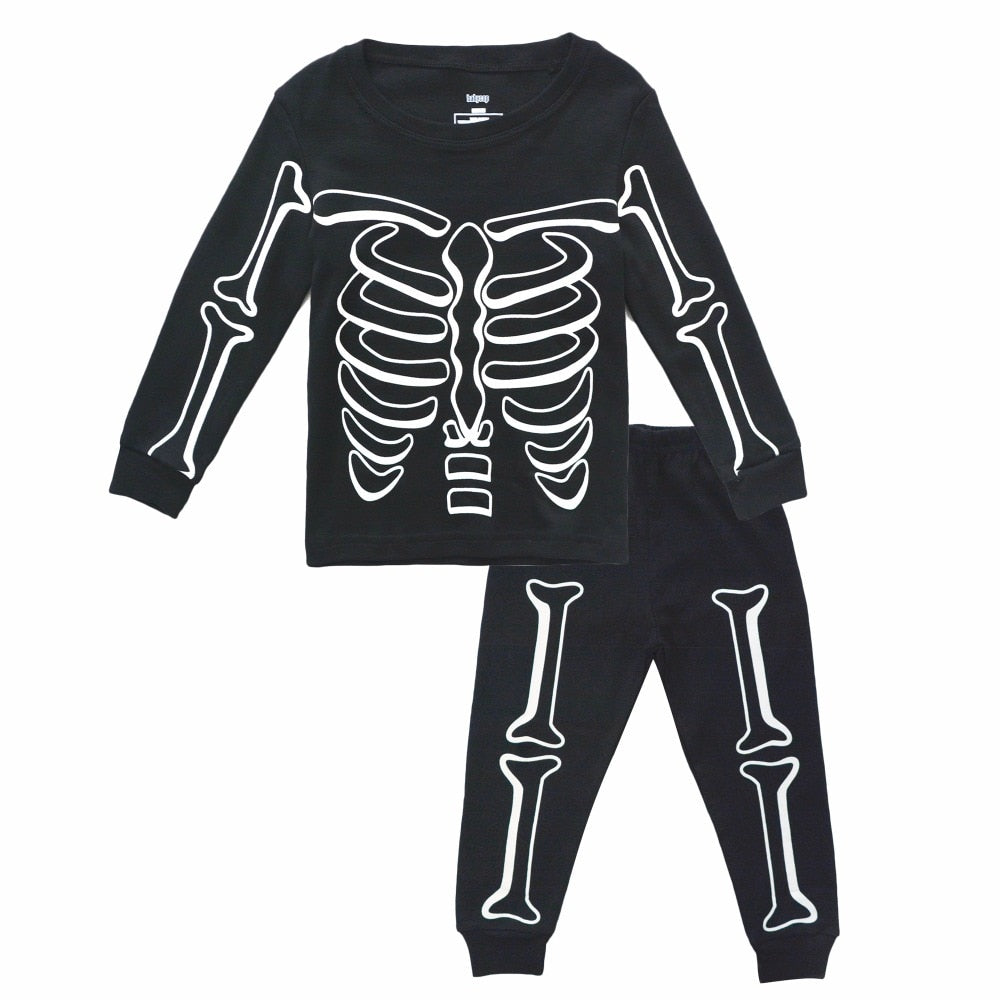 Luminous Glow in the Dark Skeleton Long Sleeve Cotton Shirt Pajamas Sets