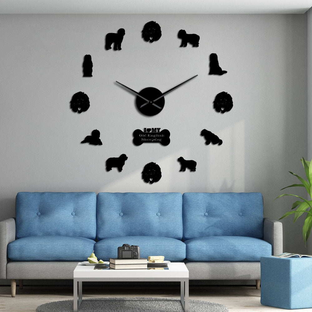 Old English Sheepdog Large Frameless DIY Wall Clock