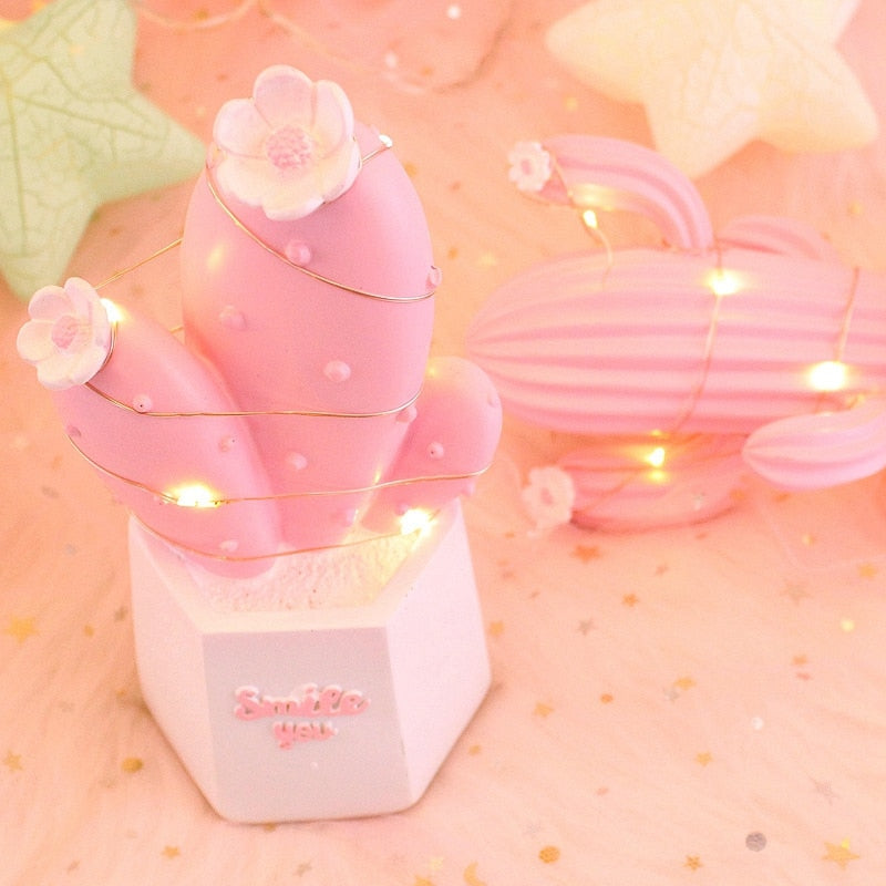 Resin Cactus LED Table Night Light Kids Room Lamp