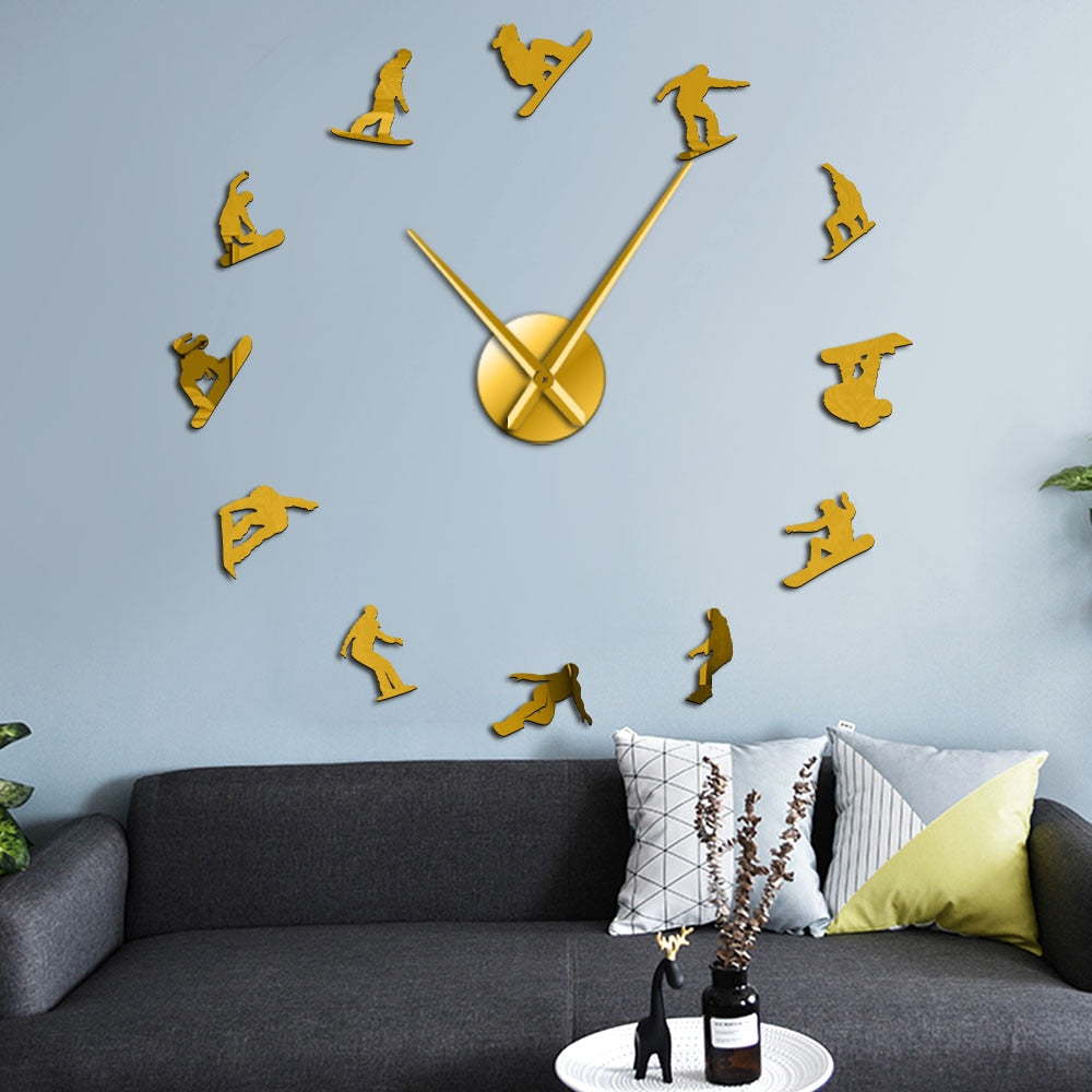 Winter Sport Snowboarding Large Frameless DIY Wall Clock
