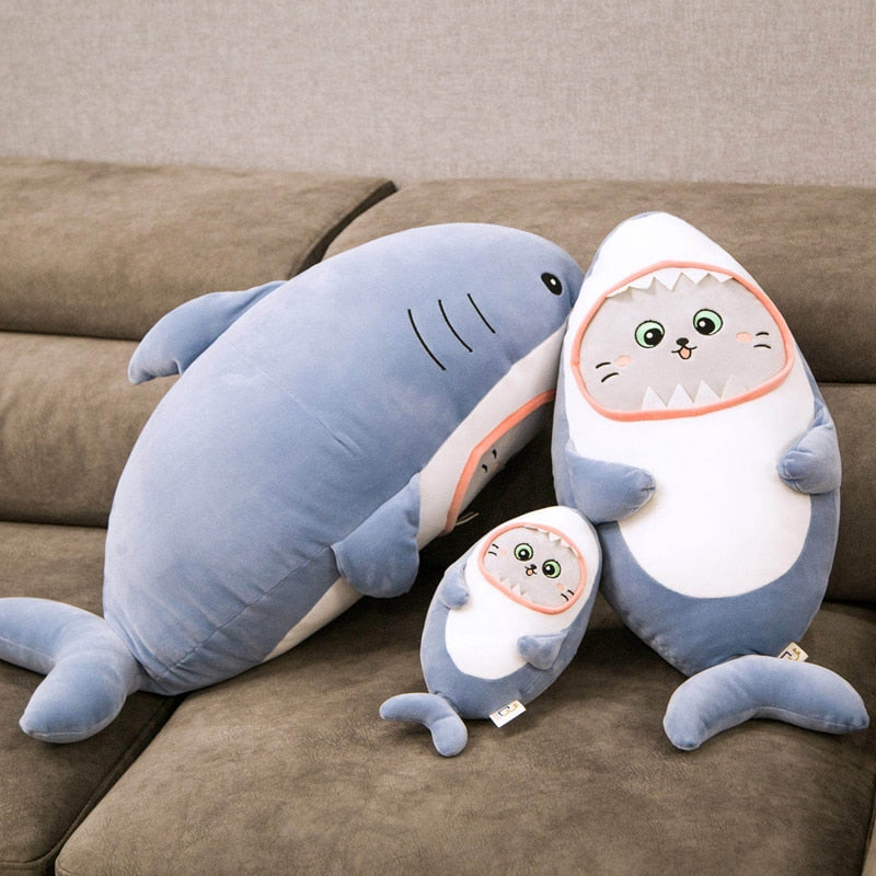 Cute Cuddly Huggable Cat Shark Plush Stuffed Toys Pillow