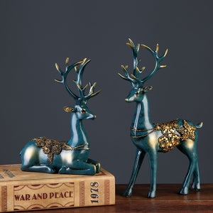 2Pcs/Set Resin Deer European Style Figurine Statue Home Decor