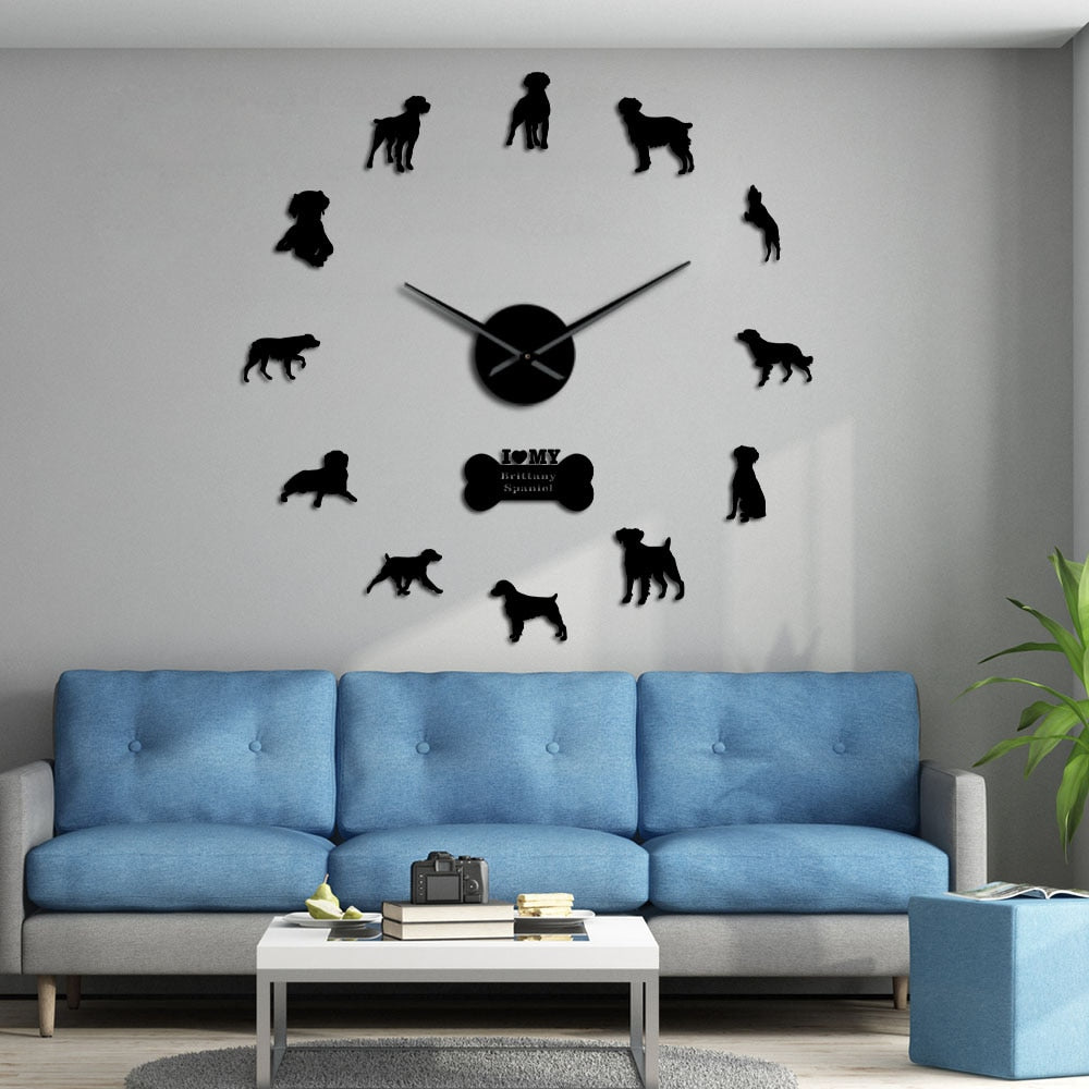 Brittany Spaniel Large Frameless DIY Wall Clock Dog Lover Gift