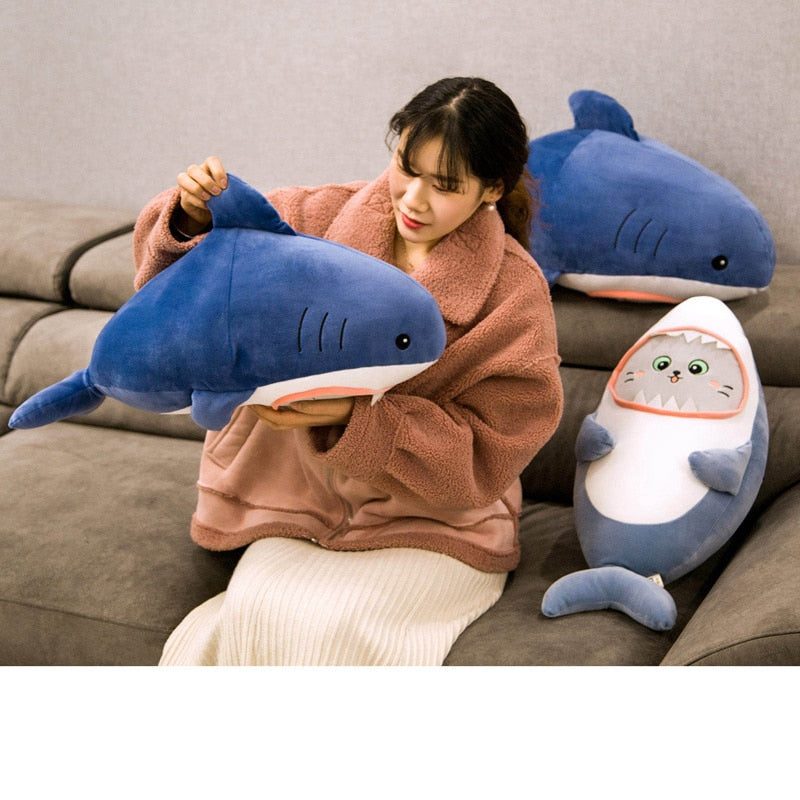 Cute Cuddly Huggable Cat Shark Plush Stuffed Toys Pillow