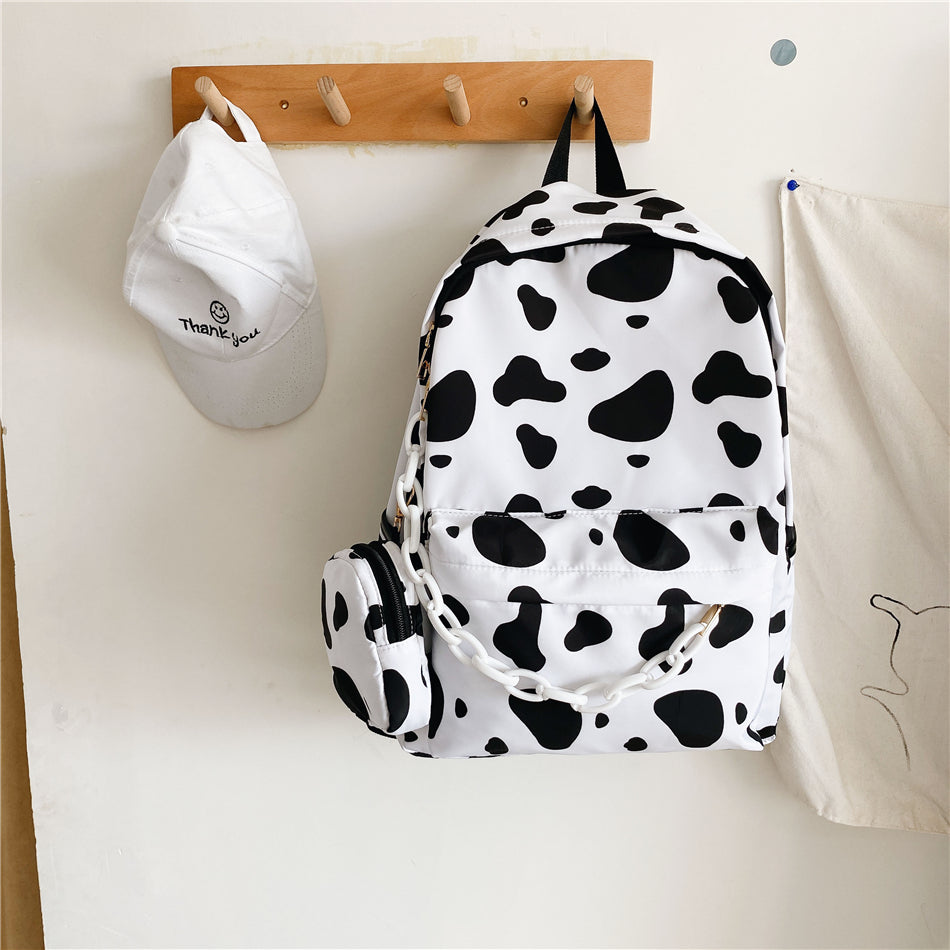 Minimal Cow Pattern Print School Book Bag Backpack for Teenagers