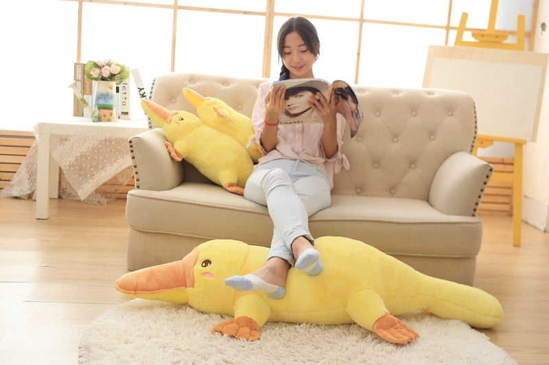 Cute Yellow Platypus Lying Plush Stuffed Cushion Pillow Doll Gift