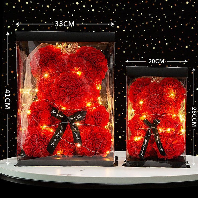 Romantic Crown Rose Teddy Bear with LED Light String Anniversary Valentine's Day Wedding Party Gift