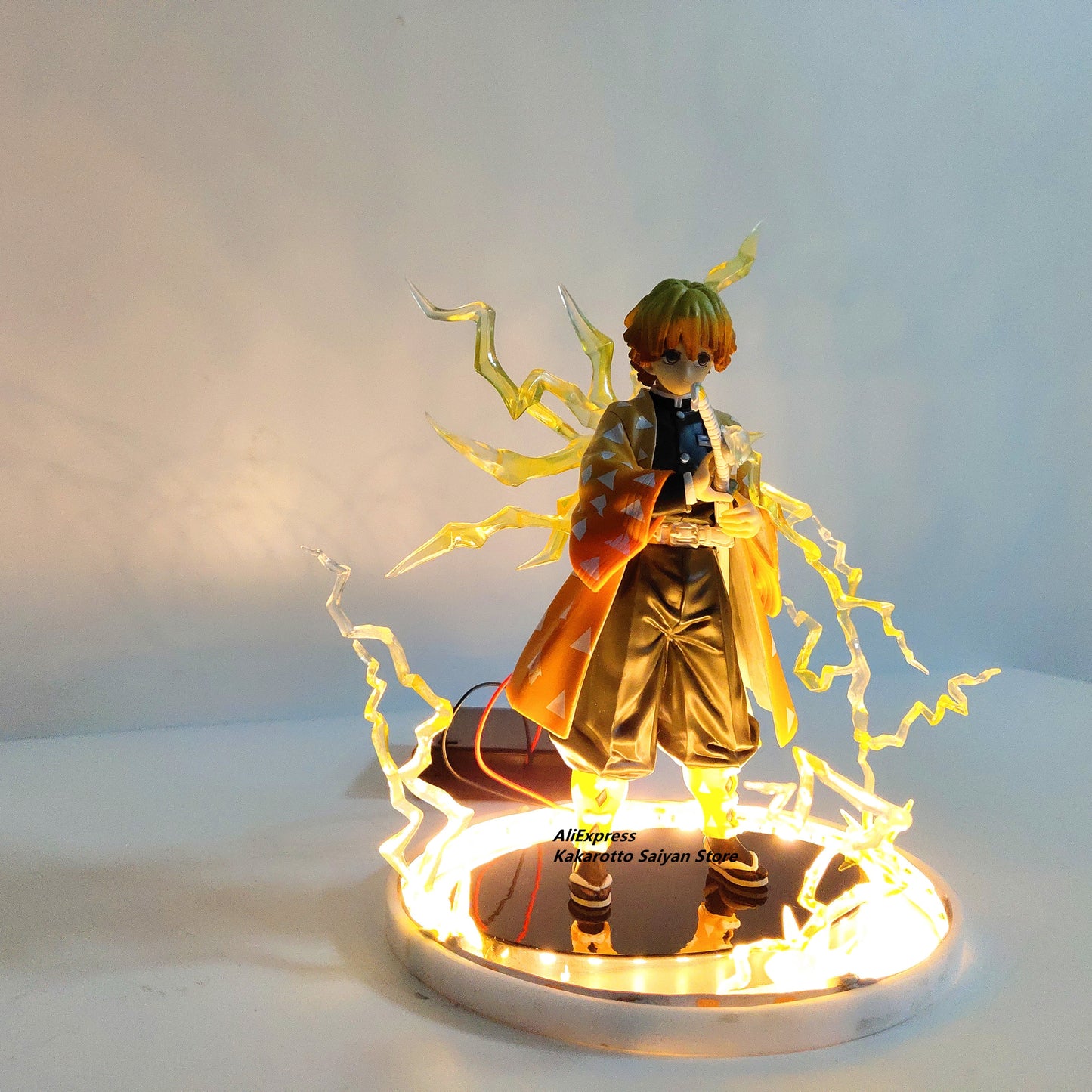 Anime Demon Slayer Zenitsu with Thunderclap and Flash Effect PVC Action Figure Model Toy