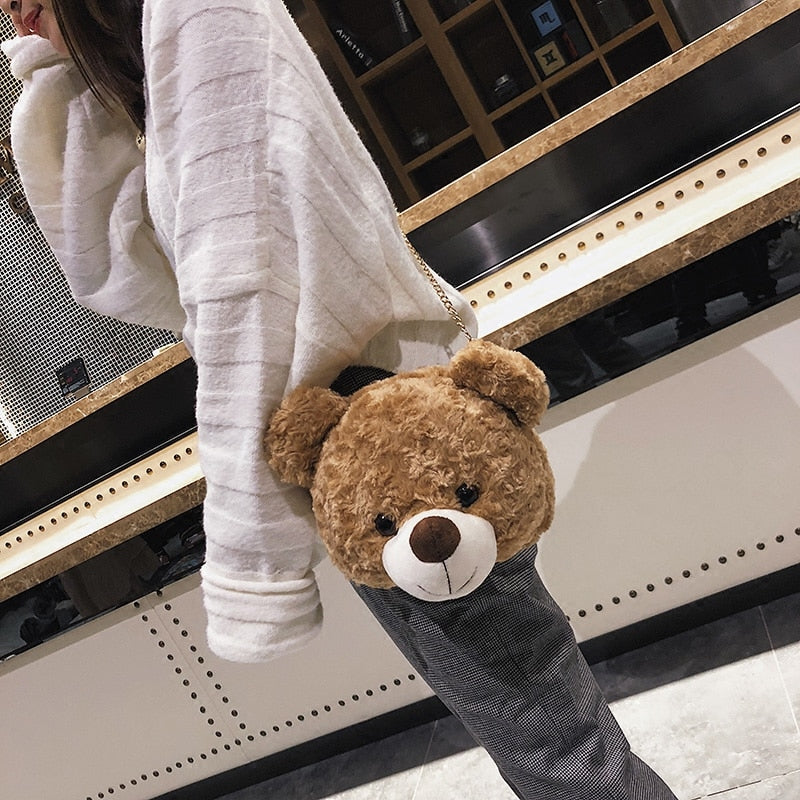 Cartoon Teddy Bear Face Mini Pouch Flap Shoulder Bag Handbag