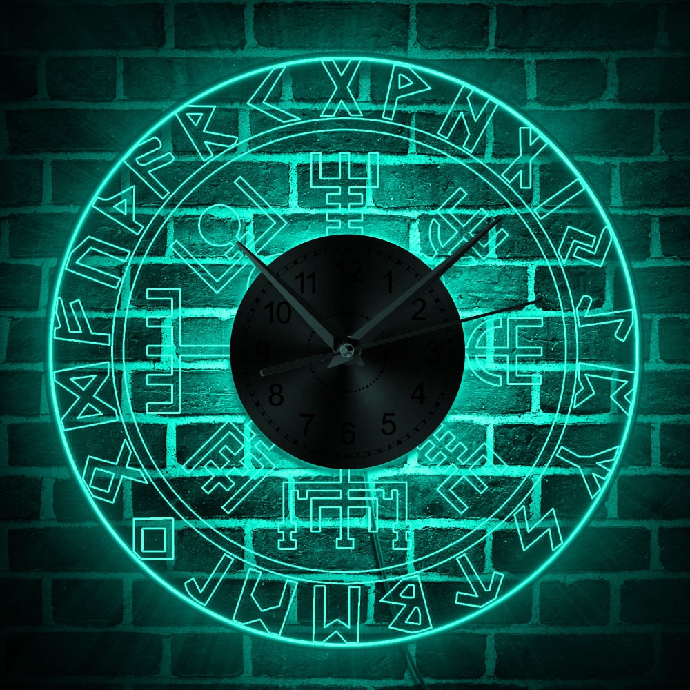 Luminous Viking Runes Acrylic Wall Clock with LED Light