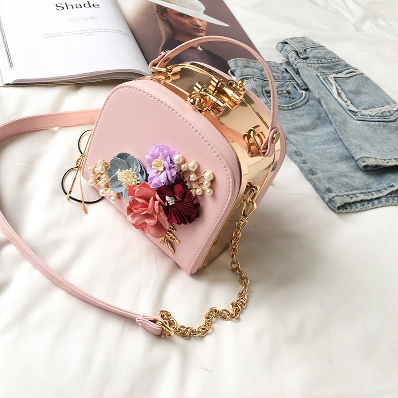 Flower Metal Gold Clip Small Square Handbag