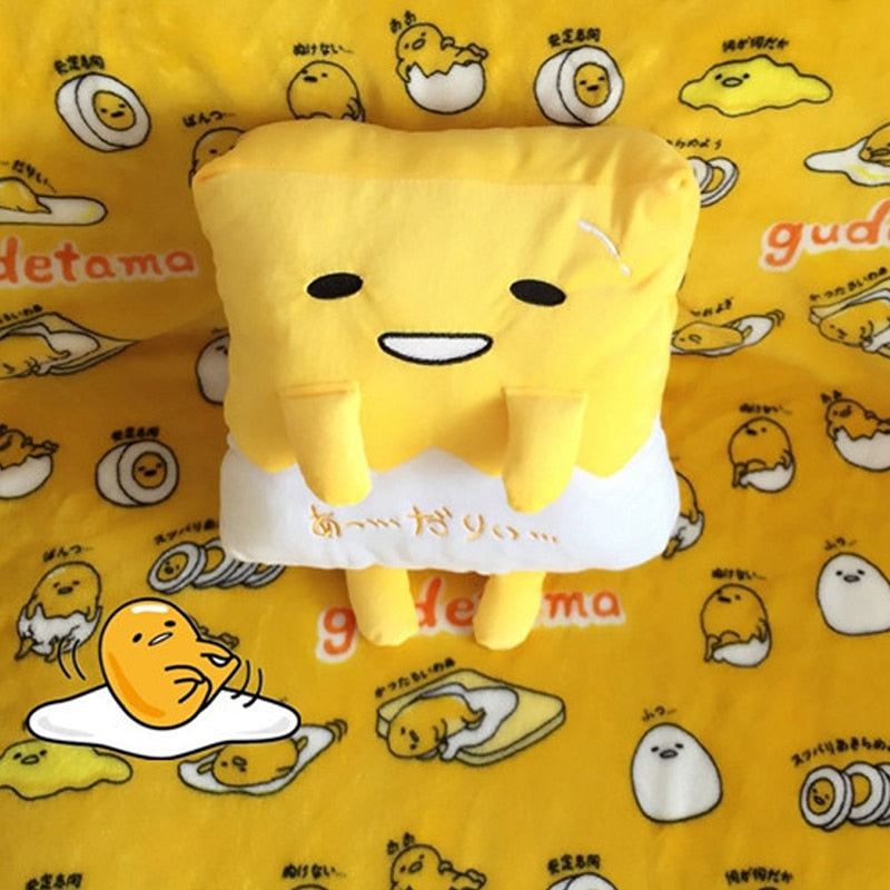 Cute Gudetama Lazy Egg Plush Cushion Pillow Hand Warmer Blanket