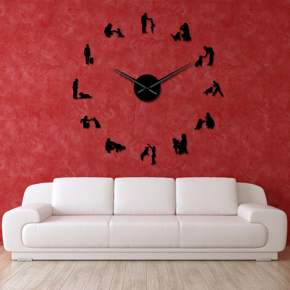 Dogs Training Large Frameless DIY Wall Clock Dog Trainer Gift
