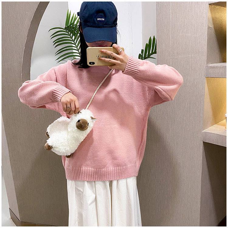 Lovely White Alpaca Plush Stuffed Purse Shoulder Bag
