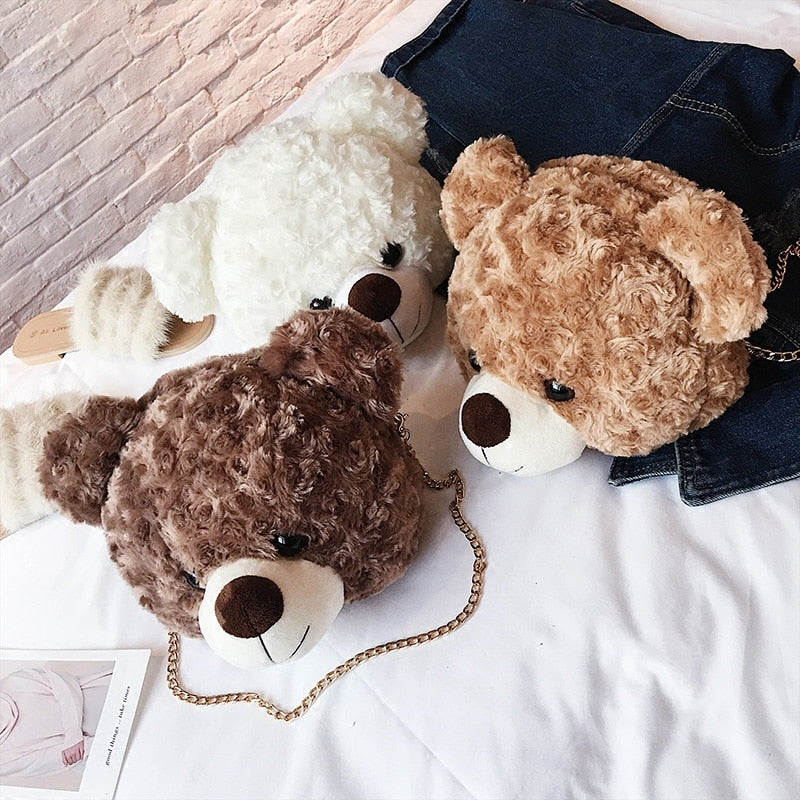 Cartoon Teddy Bear Face Mini Pouch Flap Shoulder Bag Handbag