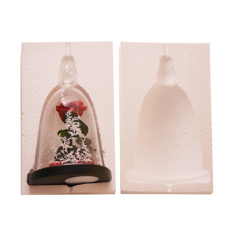 Beauty and the Beast Enchanted Rose Eternal Red Rose Flower In Glass Dome with LED Light Lamp
