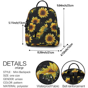 Cute Sunflower Printing Mini Black Backpack School Backpack For Girls