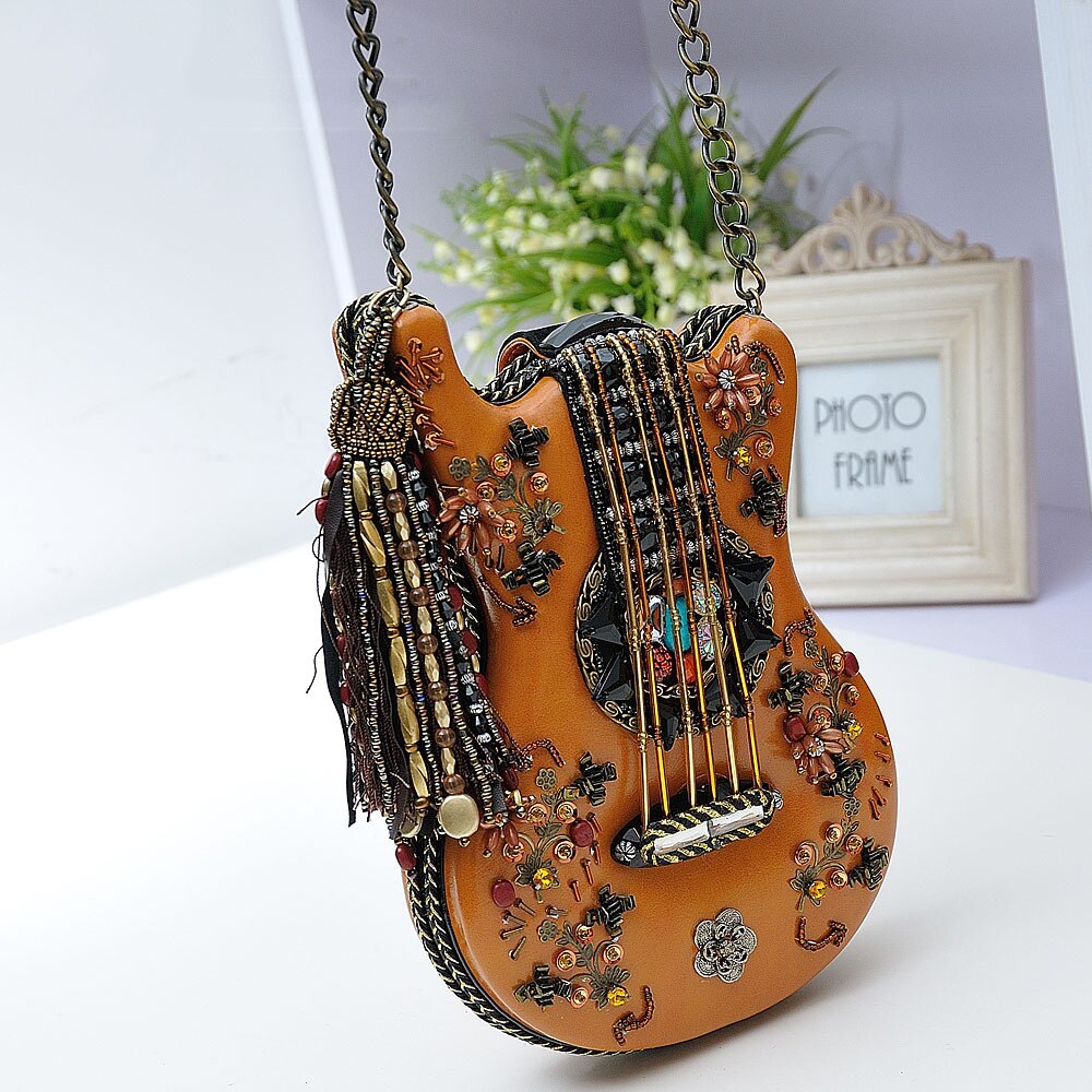 Vintage Guitar sHAPE Women Leather Shoulder Bag