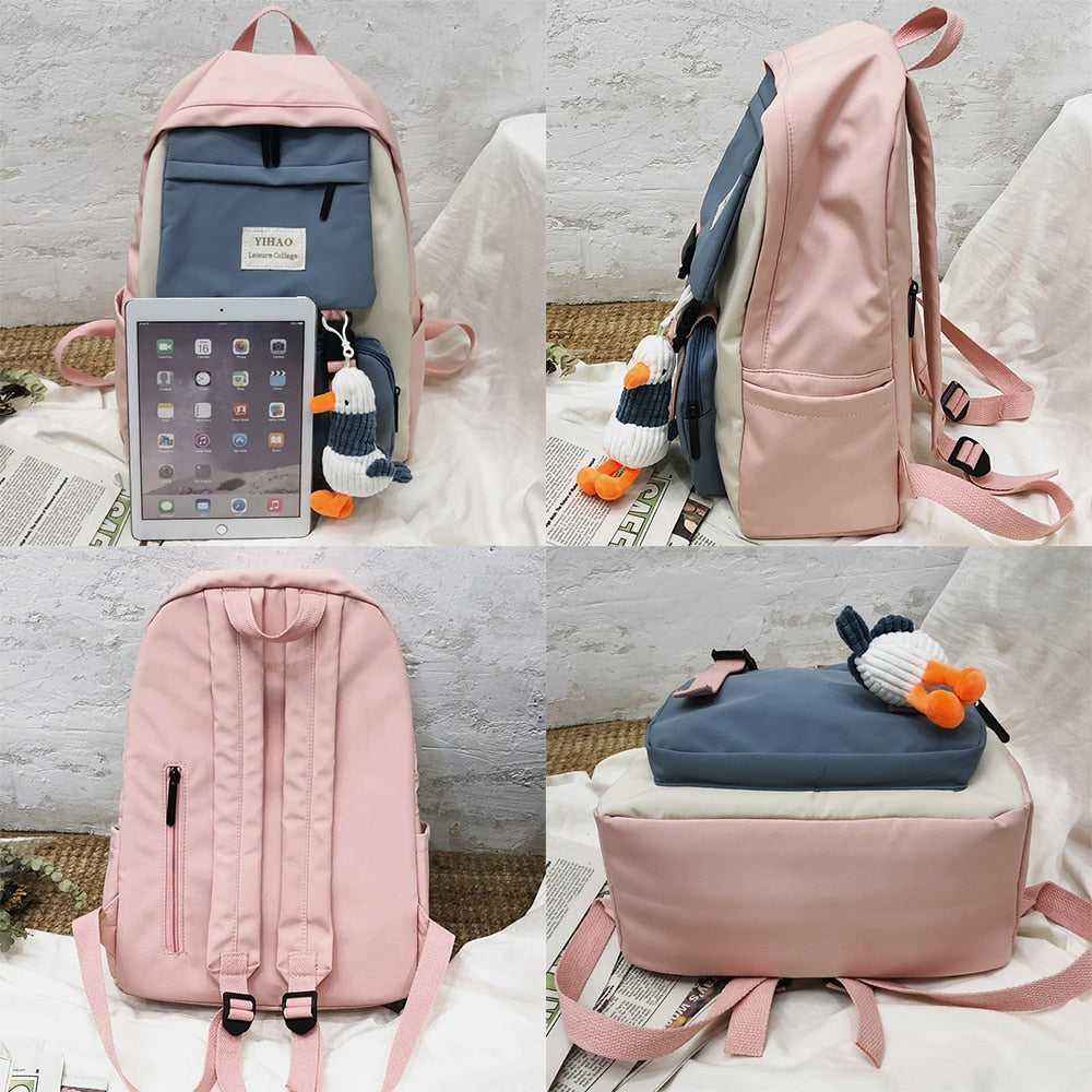 Cute Two-Tone Duck Doll Waterproof Nylon Multipockets Backpack School Bag