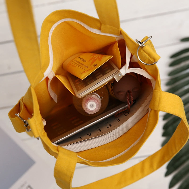 Simple Solid Color Cotton Canvas Tote Shouder Bag Handbag