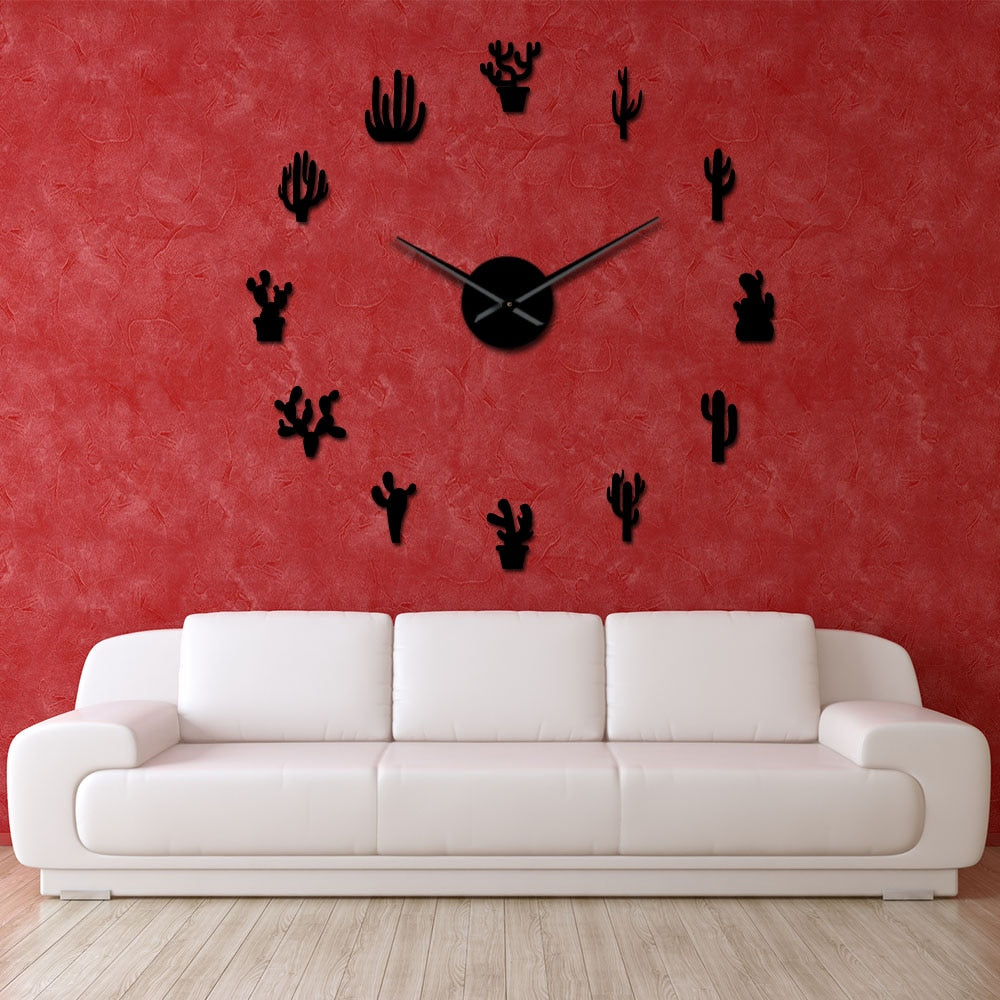 Botanical Cactus Large Frameless DIY Wall Clock