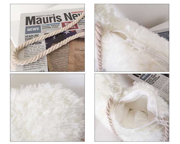 Lovely White Alpaca Plush Stuffed Purse Shoulder Bag