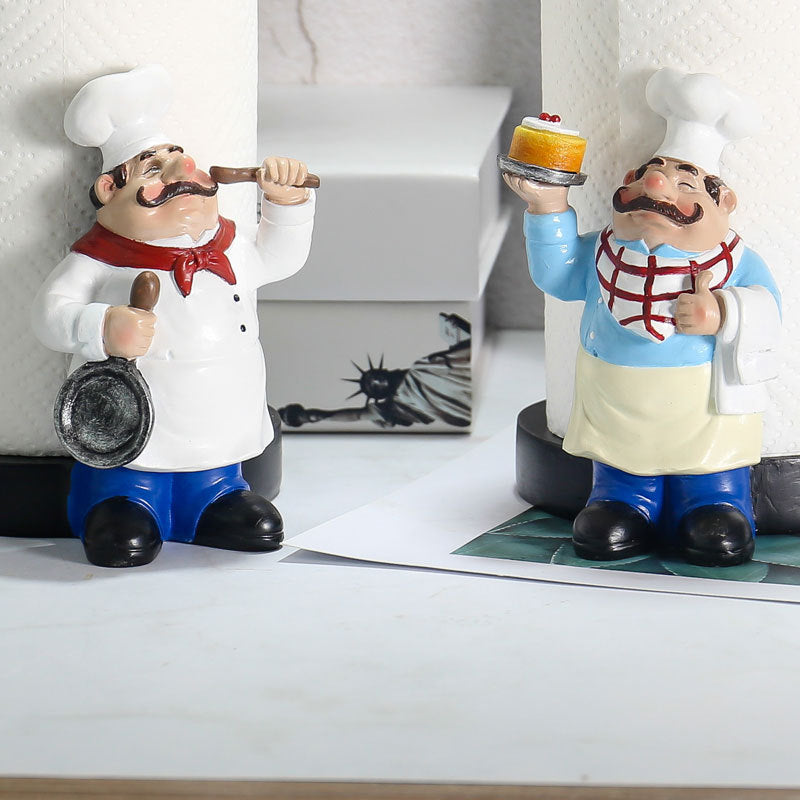 Resin Chef Double Layer Paper Towel Holder Figurines