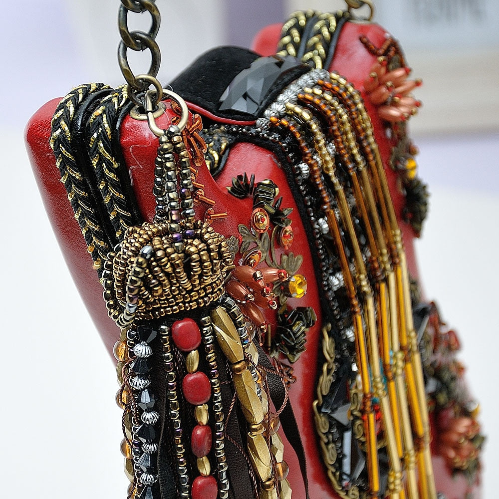 Vintage Guitar sHAPE Women Leather Shoulder Bag