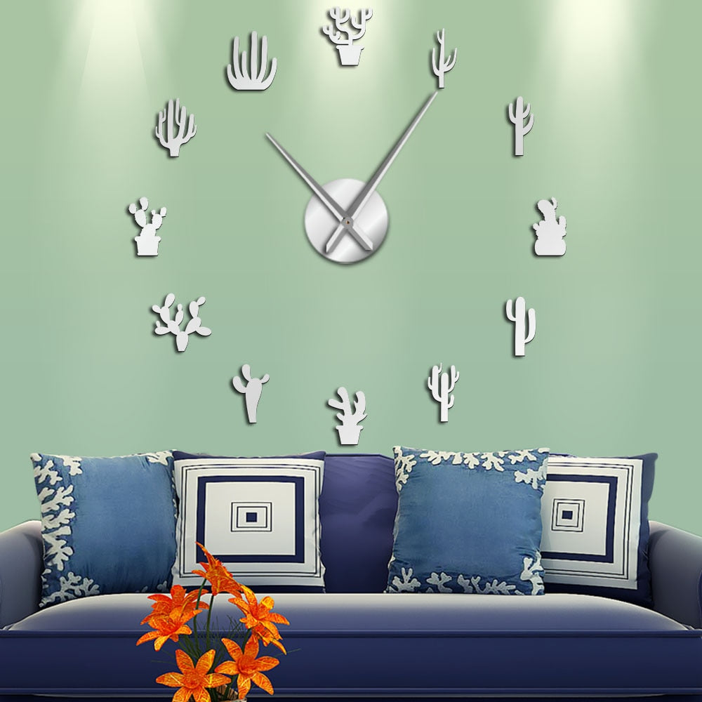 Botanical Cactus Large Frameless DIY Wall Clock