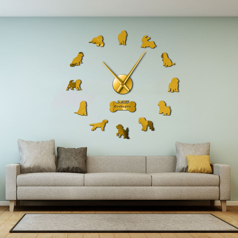 Cockapoo Large Frameless DIY Wall Clock Spoodle Dog Lovers Gift