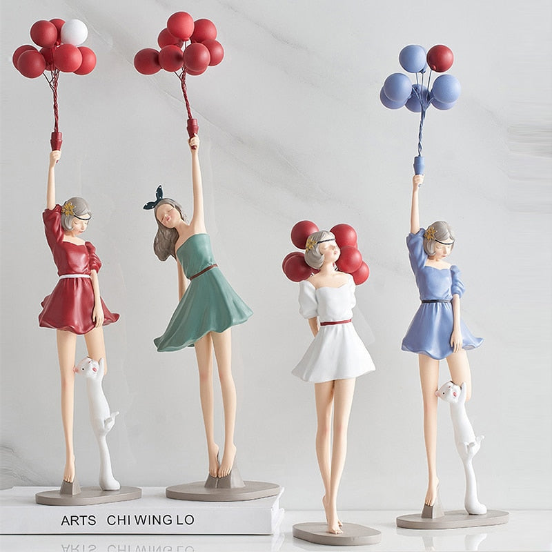 Cute Balloon Women Girls Resin Model Statue Home Decor