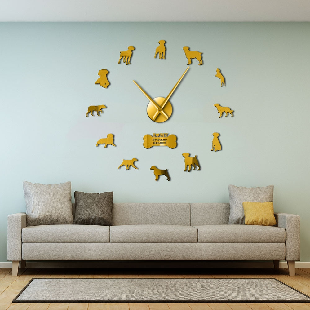 Brittany Spaniel Large Frameless DIY Wall Clock Dog Lover Gift