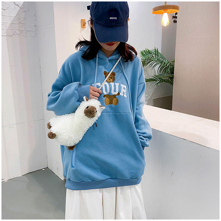 Lovely White Alpaca Plush Stuffed Purse Shoulder Bag