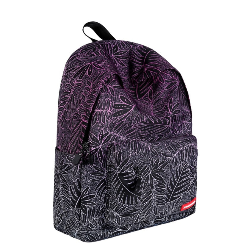 Tree Leaf Flowers Canvas School Bag Backpack With Case