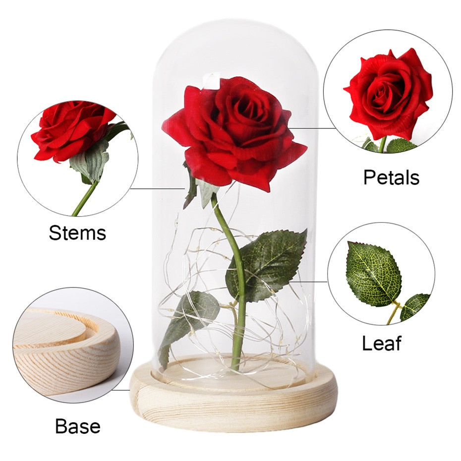 Galaxy Artificial Roses Flower In A Glass Dome Valentine Christmas Gift