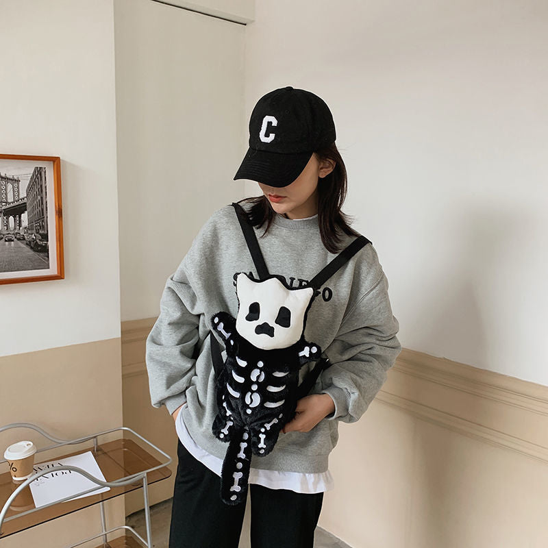 Cute Skull Cat Skeleton Shape Gothic Backpack Purse Bag