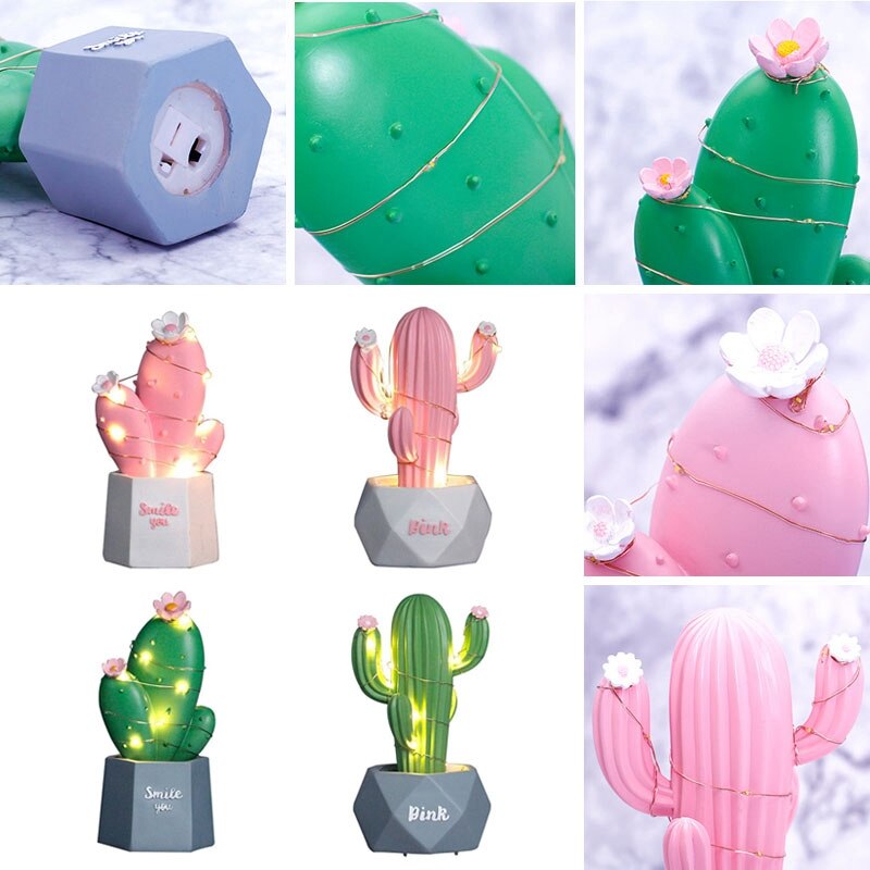 Resin Cactus LED Table Night Light Kids Room Lamp