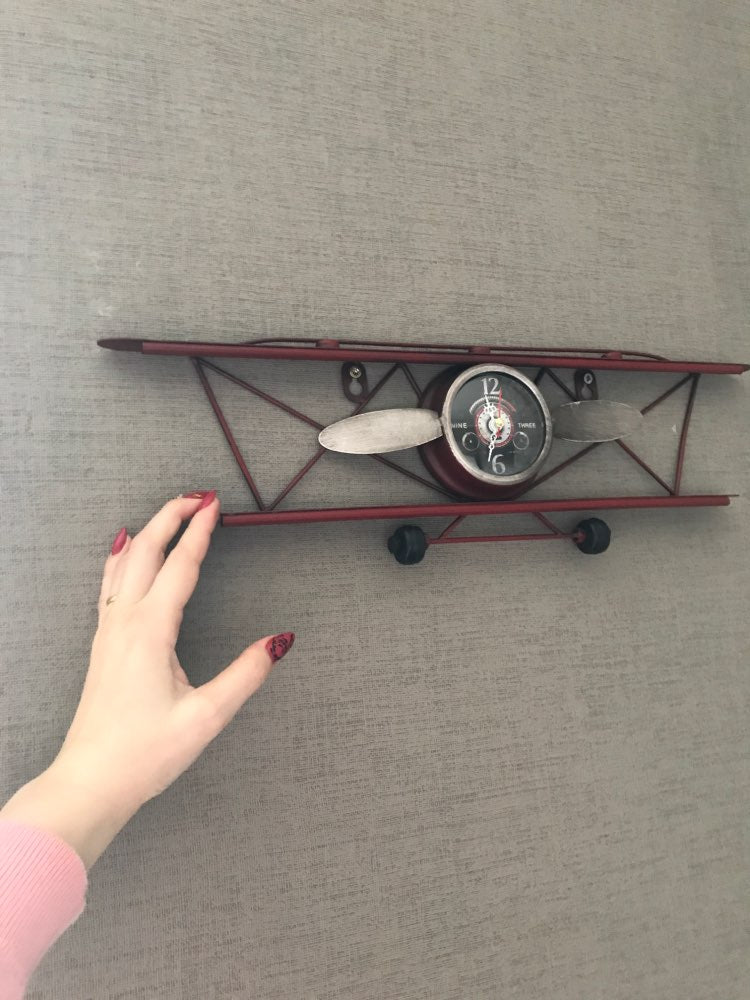 Retro Aircraft Plane Metal Iron Wall Clock
