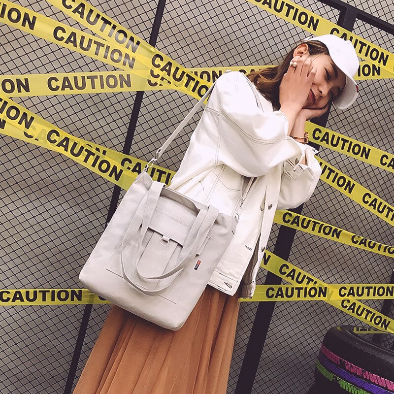 Simple Solid Color Cotton Canvas Tote Shouder Bag Handbag