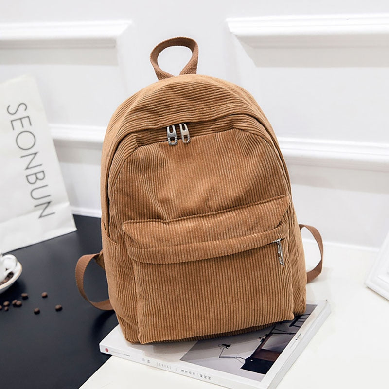 Base Color Corduroy Mini Women Teenger Girl School Bag Backpack